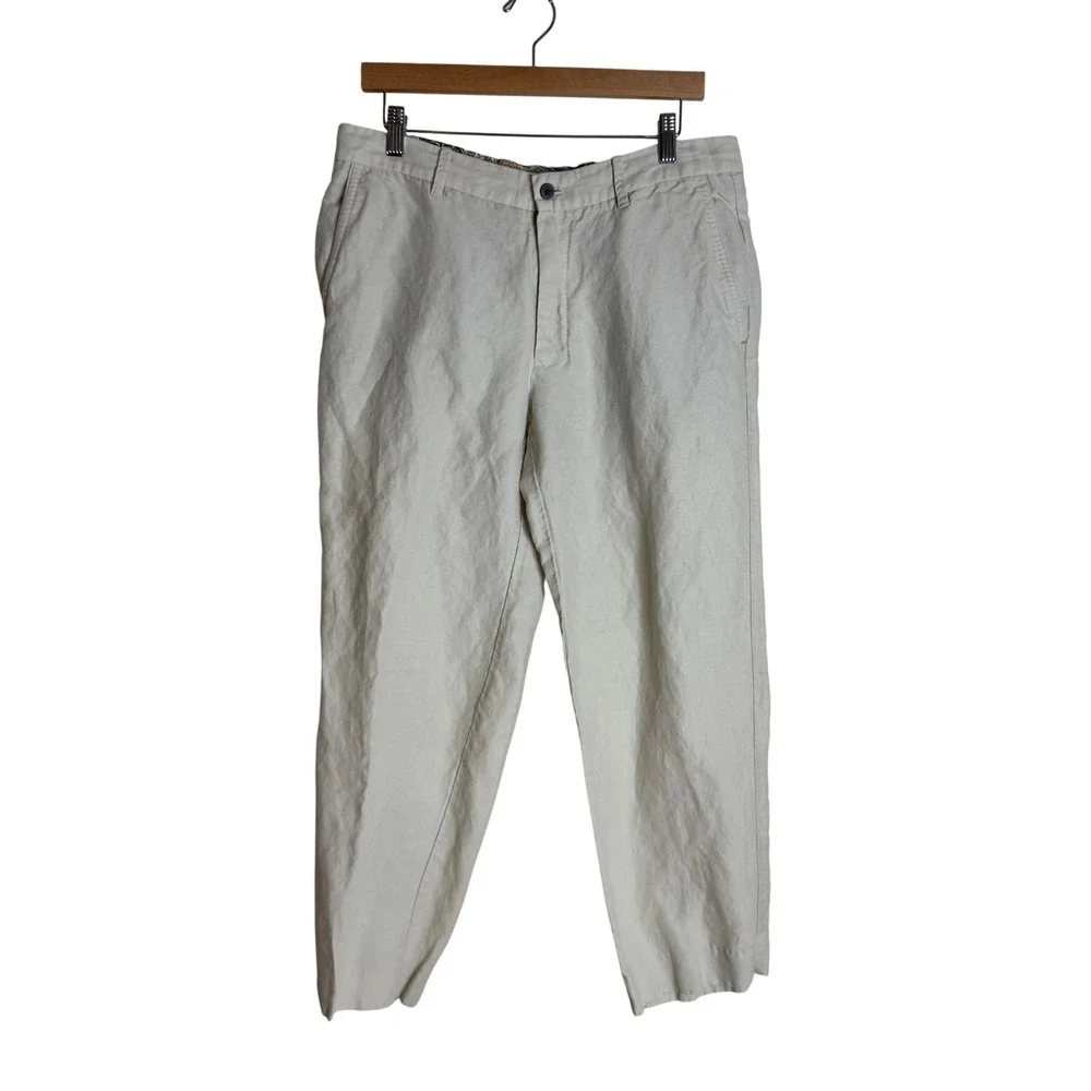 Tommy Bahama Men's Linen Tencel Blend Flat Front Chino Pants Khaki 33x27ish